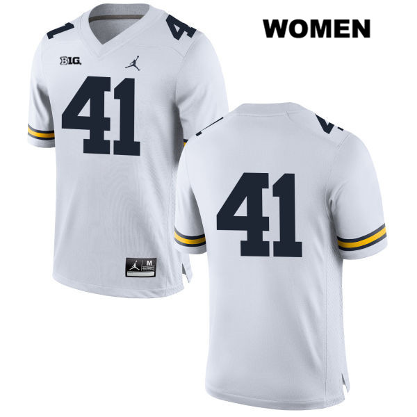 Women's NCAA Michigan Wolverines Christian Turner #41 No Name White Jordan Brand Authentic Stitched Football College Jersey NN25A03OH